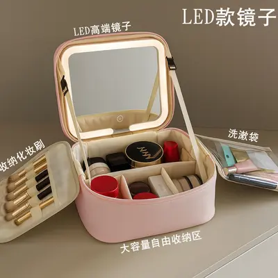 Makeup bag with mirror and LED light, portable organizer - 11