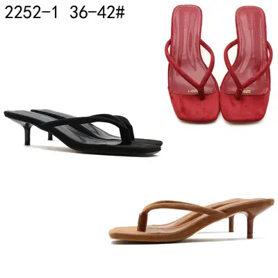 Women's Black Thin High-Heel Flip-Flops, Summer