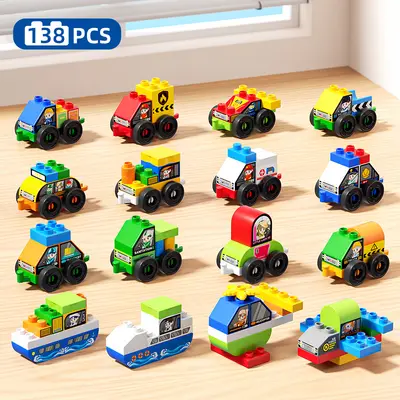 Large Particle Building Blocks Transformable Car Construction Vehicle, Ages 3-6 - 9