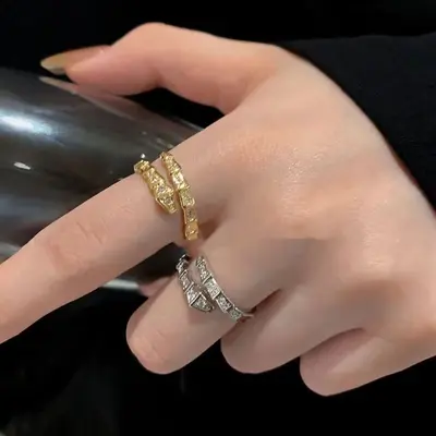Offener Schlangenring aus Diamanten für Damen, modisch und einzigartig, Nischendesign auf hohem Niveau, leichter Luxus-Minimalismus-Stil Schmuck.