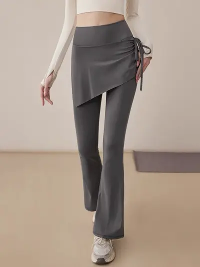 Kadın yüksek belli yoga pantolonu, sahte iki parça, mikro çan paça - 6