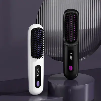Cross-border Amazon Wireless LCD Portable Negative Ion Straightening Comb with Charging Function Dual-use Straightening and Curling Comb Hair-safe