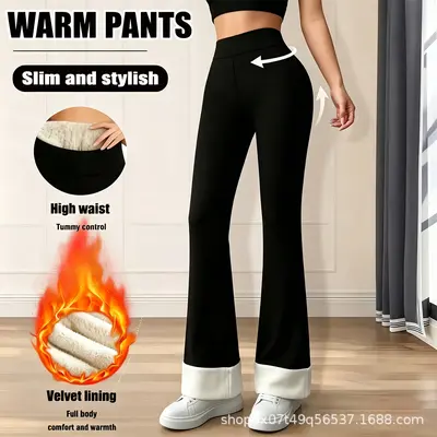 Sonbahar Kış Kadın Yakalı Pantolon, Yüksek Bel, Peluş Astarlı, Yoga - 7
