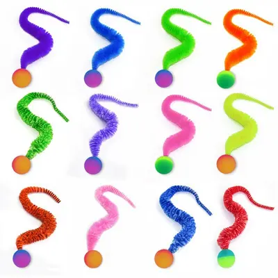 Cat Toy Fluffy Tail Rainbow Worm Elastic Ball, Self-Play - 2