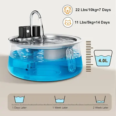 4L Wireless Stainless Steel Pet Water Fountain with Filtration