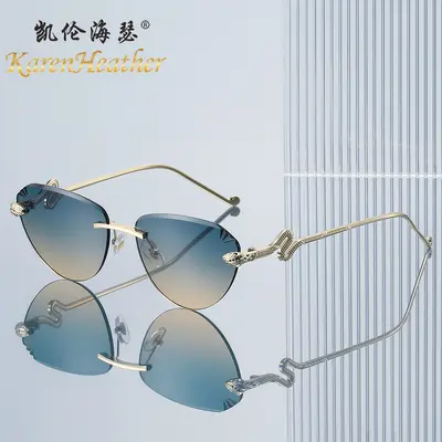 New Frameless Cat-Eye Sunglasses 2501, UV Protection, Women's - 1