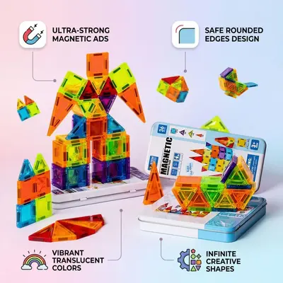 Mini-Magnetfliesen-Spielzeug-Set für Kinder, magnetische Bausteine, lernfördernd, tragbar, Bauklötze, Spielzeug, Magnetfliesen mit farbigen Fenstern