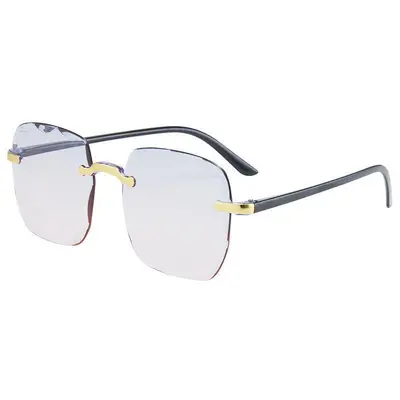 Women's Frameless Sunglasses, Large Face Style, Cut-Edge Lenses - 8