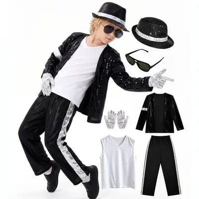 Children's Michael Jackson Costume Set, Sequined, for Tap Dance and Cosplay - 7