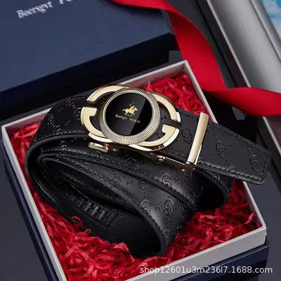 Paolo Men's Genuine Leather Belt Automatic Buckle Waistband Premium Business Style Top-layer Cowhide Trousers Belt for Young Men - 4