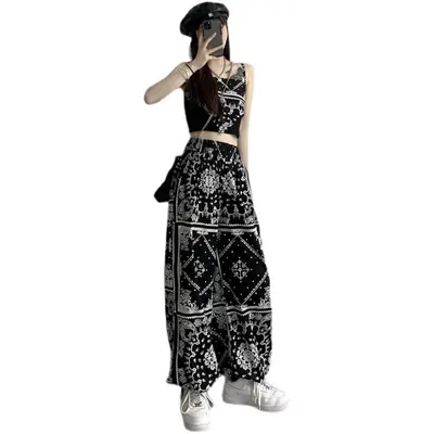 Women's High-Waist Wide-Leg Tie-Dye Summer Pants, Korean Style