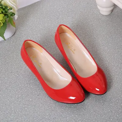 Damen-Lederschuhe mit dickem Absatz, 5 cm - 9