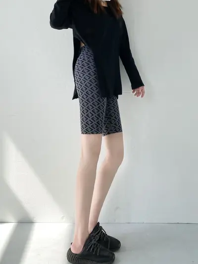 韩国新款印花鲨鱼皮打底裤显瘦骑行裤夏款瑜伽裤薄款健美裤