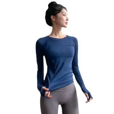 Damen-Yogashirt, langarm, Rundhals, hochelastisch