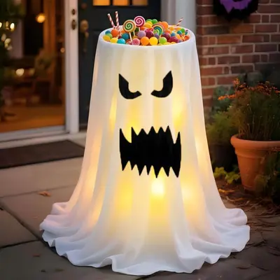 Halloween LED Ghost Candy Bowl Holder with 8 Modes and Remote - 12