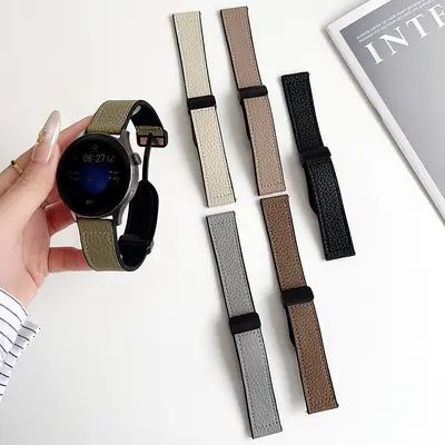 Huawei Watch 5, Samsung, Xiaomi S4, Lichi desenli, GT6 silikon kaplama, manyetik tokalı Fit deri saat kayışı için uyumlu