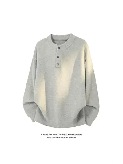 Herren Henley-Strickpullover, locker geschnitten, langärmlig - 3
