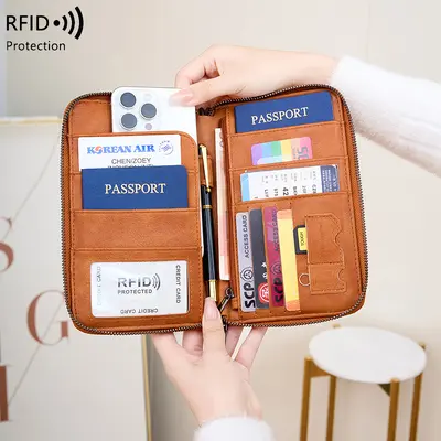 RFID pasaport cüzdanı, büyük kapasiteli, çok fonksiyonlu - 3