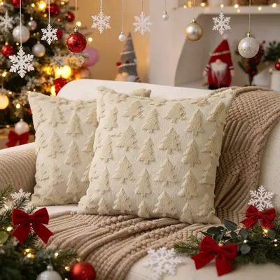 Amazon Weihnachts-Kissenbezug gesteppt kreativ Feiertagsatmosphäre Plüsch-Dekokissen Wohnzimmer Sofa Schlafzimmer Rückenkissen - 13