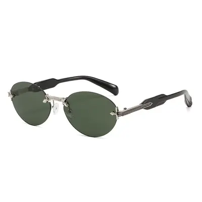 Retro Oval Frameless Sunglasses Unisex with Cut-Edge Lenses - 10