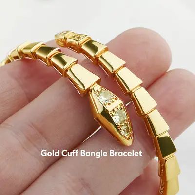 Snake-shaped bracelet with full rhinestones, 18k gold plating - 10
