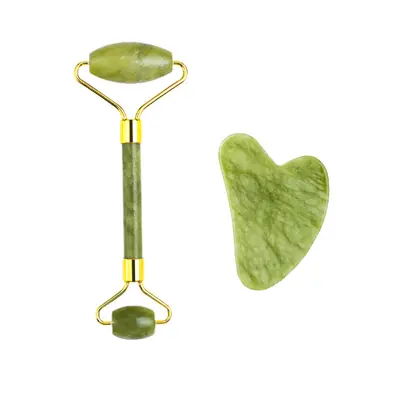 Amazon Bestseller Pembe Kristal Jade Çift Başlı Roller Masaj Cihazı Kalp Şekli Kazıyıcı Plaka Özel Masaj Kazıyıcı Plaka Stok Ürün