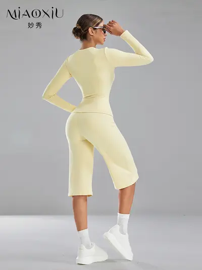 Long Sleeve Yoga Set Women Two-Piece Quick-Dry High Waist Fitness Wear - 6