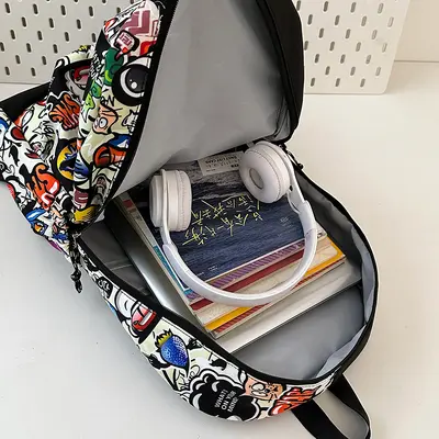 Boys' Graffiti Backpack, American Style Junior High Schoolbag - 4