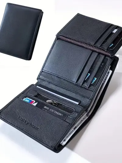 Erkek gerçek deri cüzdan, RFID korumalı, üç katlı