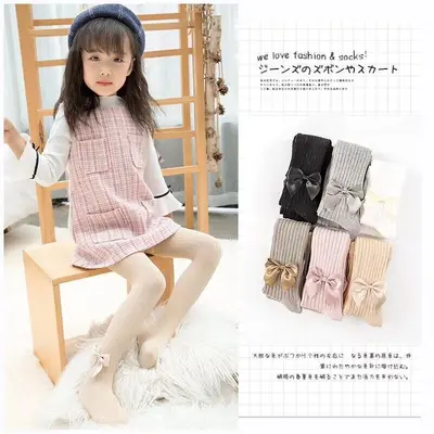 Girls' Pantyhose with Large Bow, Spring and Autumn