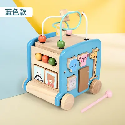 Holz-Sechsseitiges Beschäftigungsbox-Spiel Montessori-Schulbus - 7