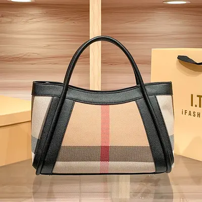 Damen-Tote-Bag aus echtem Leder, großes Karo-Design - 8