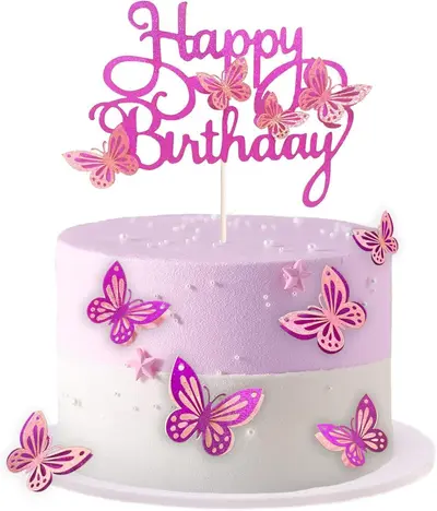 13 pcs Gold Glitter Butterfly Happy Birthday Cake Topper Set - 11