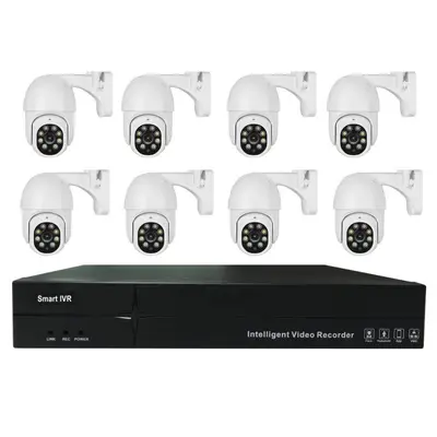Factory Direct 8-Channel POE Surveillance Camera System Smart Full-Color Night Vision HD Outdoor 360° PTZ Ball Camera 5MP Monitoring