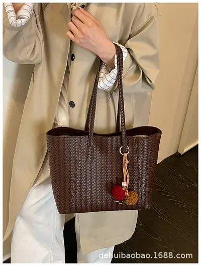Damen-Tote-Bag 2026 im Retro-Webmuster, großes Fassungsvermögen