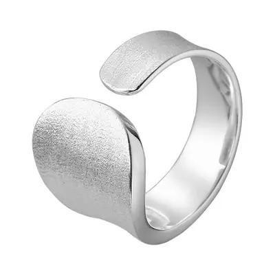 S925 Sterling Silver Asymmetric Wide Ring, Brushed Design, Women's - 7