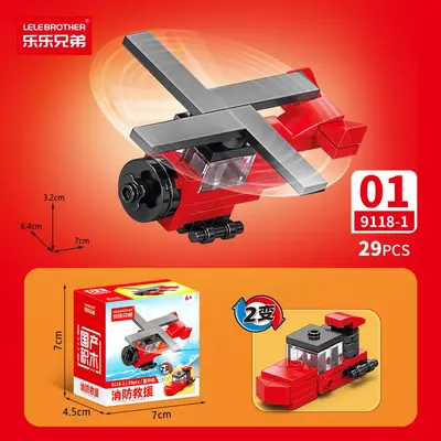 Lego-Compatible Mini Building Block Fire Truck Set - 7