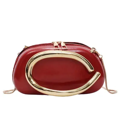 Women's Metal Chain Evening Clutch, Solid Color, Large Capacity - 6