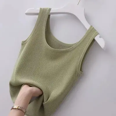 Women's ribbed suspender tank top, plus size, thin ice silk - 10