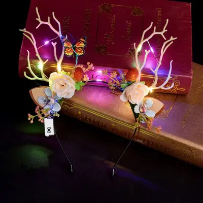 Shiny Deer Antler Headband with Flashing LED Lights for Christmas Parties - 10