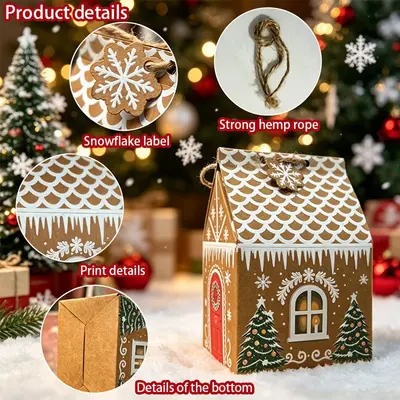 Christmas Kraft Paper Little House Candy Box with Cookie and Pastry Gift Packaging