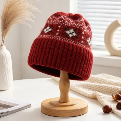 Fair Isle Desenli Örgü Bere, Yüksek Esneklik, Kadın, Sonbahar Kış - 7
