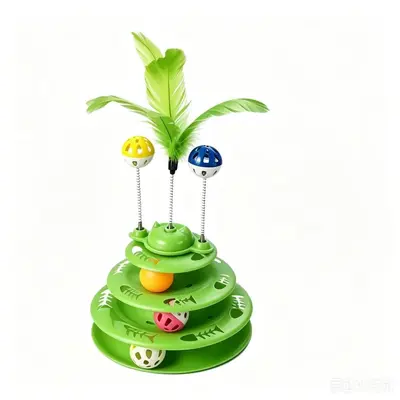 Interactive Cat Toy Turntable with Feather Teaser and Track Ball - 6