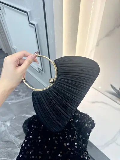 Pleated evening bag with single shoulder strap, small clutch handbag - 5