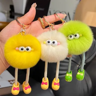 Long-legged imitation Rex rabbit plush keychain, small charcoal ball pendant - 2