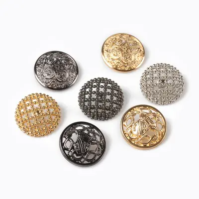 Hollow Pearl Gold Metal Button, Round