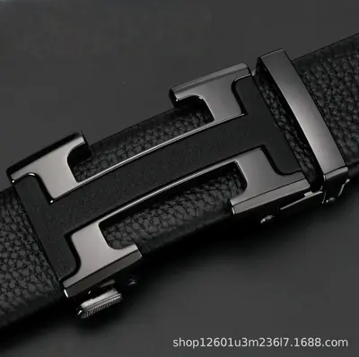 Top-grain Leather Men's Belt with H Buckle Genuine Cowhide Automatic Buckle Youth Simple Fashion Waistband - 8