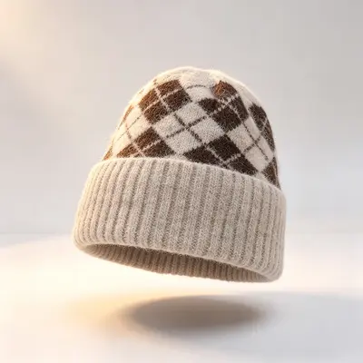 Koreanische karierte Jacquard-Strickmütze, winddicht, Damen - 9