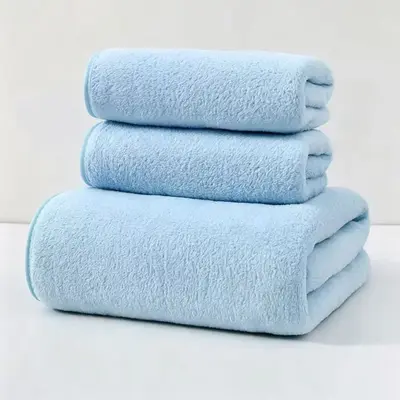 Douyin'in aynı mercan kadife havlu ve banyo havlusu seti, büyük su emici, çabuk kuruyan, tüy bırakmayan yüz havlularından oluşan üç parçalı set - 11