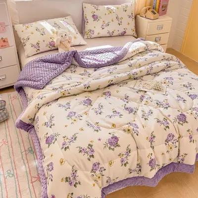 Pure Cotton Bean Velvet Quilt, Spring Autumn Single and Double Bed